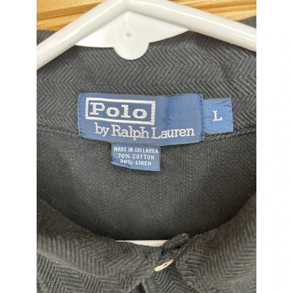 Polo by Ralph Lauren Large Black Textured Linen Blend Short Sleeve Polo Shirt